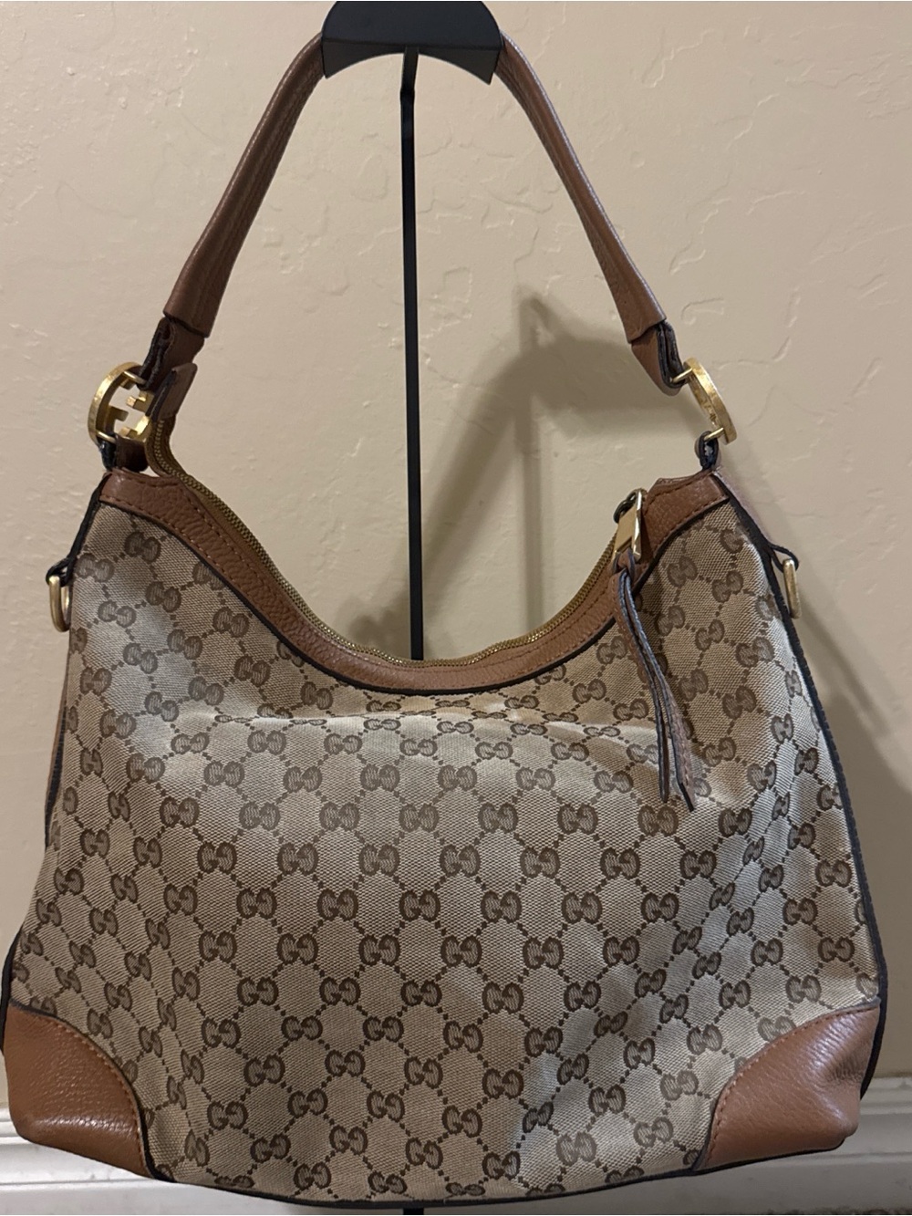 Gucci Beige and Brown GG Canvas Hobo Shoulder Bag